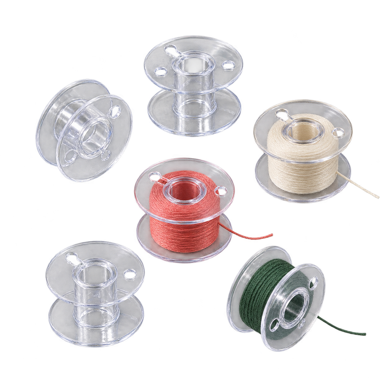 Category illustration: clear sewing-machine bobbins